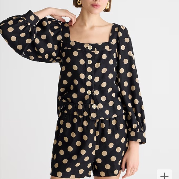 J. Crew Squareneck button-up top in linen BLACK NEW BY697 Small - Picture 2 of 8